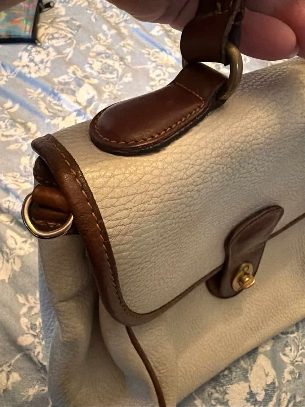 Coach Cream and Brown Leather Top-Handle Satchel